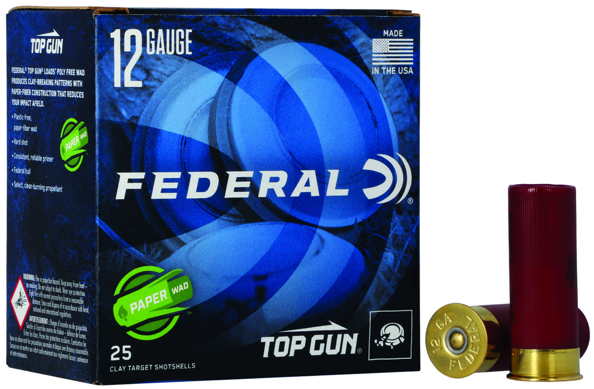 Federal Top Gun Paper Wad Shotshells TG12W8, 12 Gauge, 2-3/4", 1 1/8 oz, 1200 fps, #8 Lead Shot, 25 Rds/box