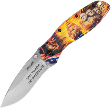 Kershaw Blur 250th Anniversary 3.4" 14C28N Stonewash Engraved Blade Anodized Aluminum Handle Clear Trac-Tec Grips - 1670USA250