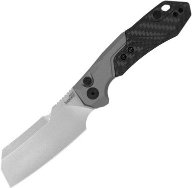 Kershaw Launch 14 AUTO Folding Knife - 3.375" Stonewashed CPM-154 Cleaver Blade, Black Anodized Aluminum Handles with Carbon Fiber Scale