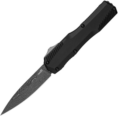 Kershaw Livewire OTF AUTO Knife - 3.3" Damascus Spear Point Blade, Black Aluminum Handles, Reversible Clip - 9000DAM