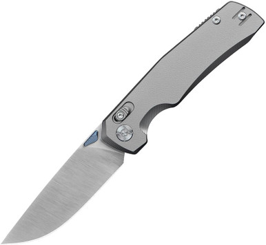 Kunwu Knives X-TAO XT Lock Folding Knife - 3.5" ELMAX Steel Satin Drop Point Blade, Gray Titanium Handles, Deep Carry Wire Pockey Clip - X703T