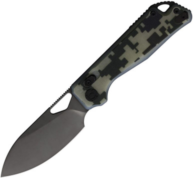 Kunwu Knives Pulsar XT Lock Folding Knife - 3.34" Black DLC Drop Point Elmax Steel Blade, Digital Camo G10 Handles