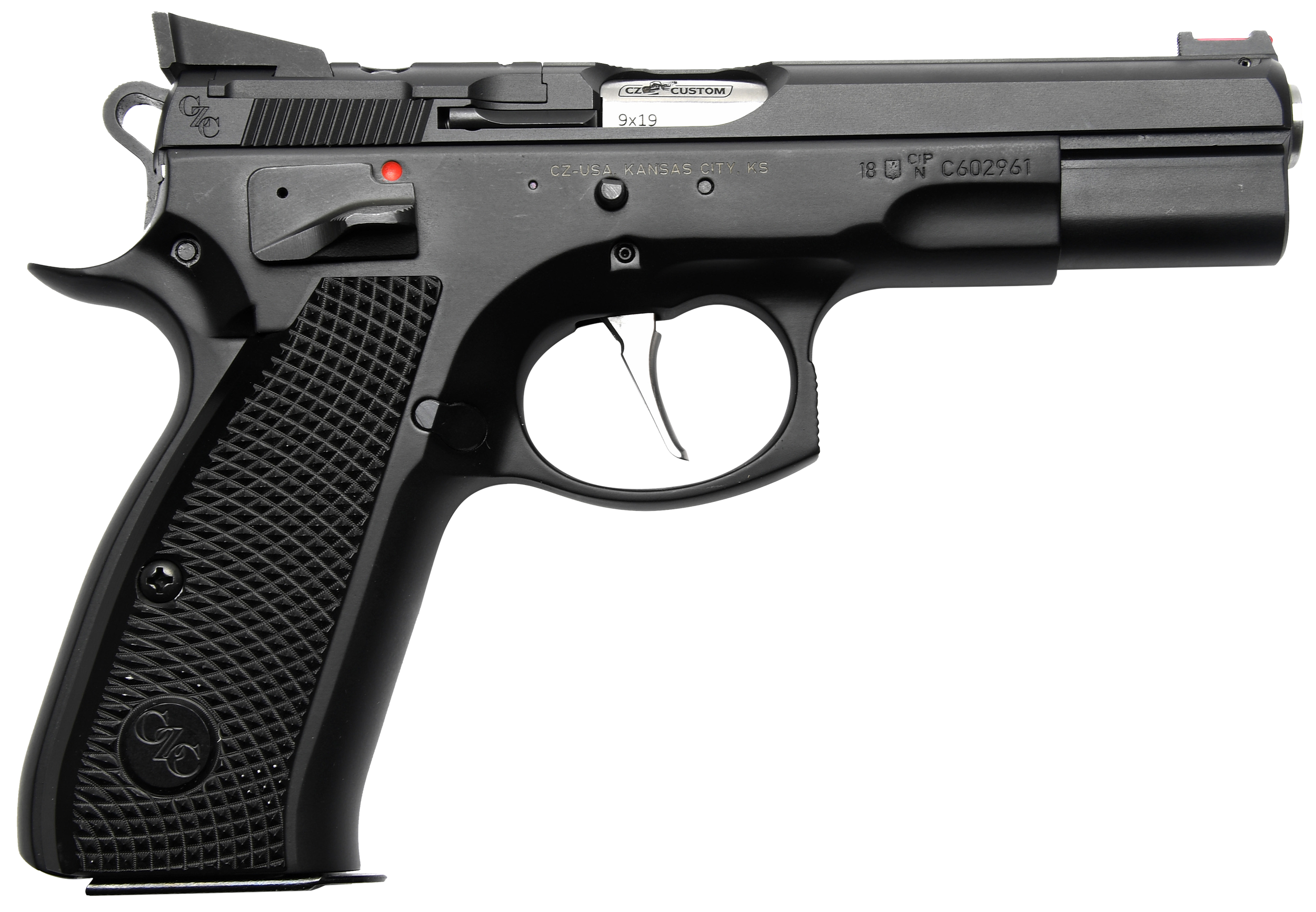 CZ-USA CZ 75 Shadow Optic Ready Pistol 91706, 9mm Luger, 4.60in, Black Checkered Aluminum, Black Polycoat Finish, 16 Rds