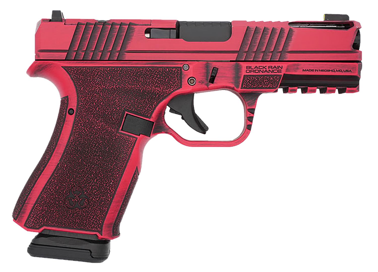 Black Rain Ordnance Frontline+ Optic Ready Pistol FLP9MMRB, 9mm Luger, 4in, Black Polymer, Firehouse RedBattleworn Finish, 15 Rds
