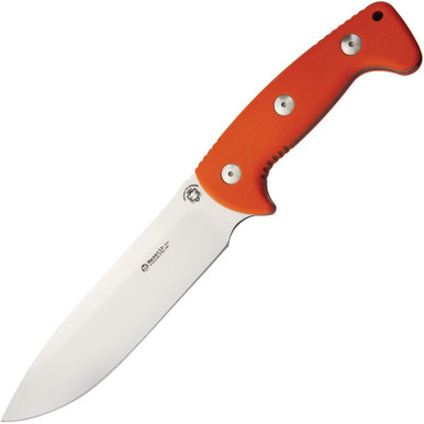 Maserin 978/G10A Boar Hunter Fixed Blade - 7.5" 440C Stainless Steel Blade, Orange G10 Handles, Leather Sheath