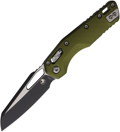 Microtech 210-1FLOD MSI RAM-LOK Manual Folding Knife - 3.88" Bohler M390MK Black Modified Sheepsfoot Plain Blade, Fluted OD Green Aluminum Handles