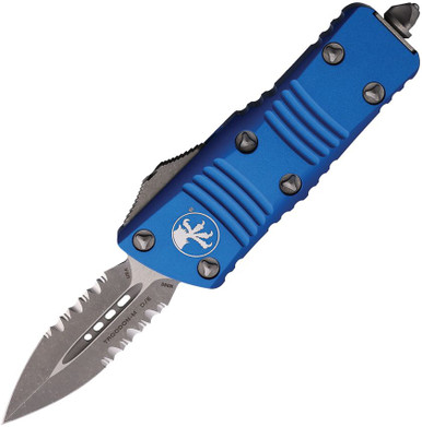 Microtech 238-11APBL Troodon Mini OTF AUTO Knife - 1.99" Apocalyptic Double Combo Edge Dagger Blade, Blue Aluminum Handles