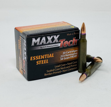 MaxxTech Essential Steel 223 Rem Ammunition MTES223 56 Grain Full Metal Jacket 20 Rounds