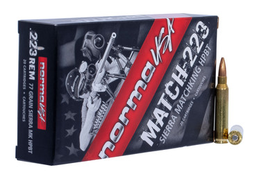 Norma 223 Rem Ammunition Match 10157502 77 Grain Hollow Point Boat Tail 20 Rounds