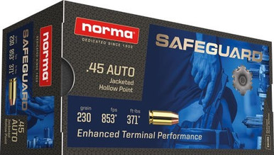 Norma Safeguard 45 Auto Ammunition 610940050 230 Grain Jacketed Hollow Point 50 Rounds