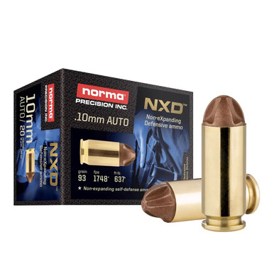 Norma 10mm Auto Ammunition NXD NORMA611340020 93 Grain Non Expanding Defense 20 Rounds
