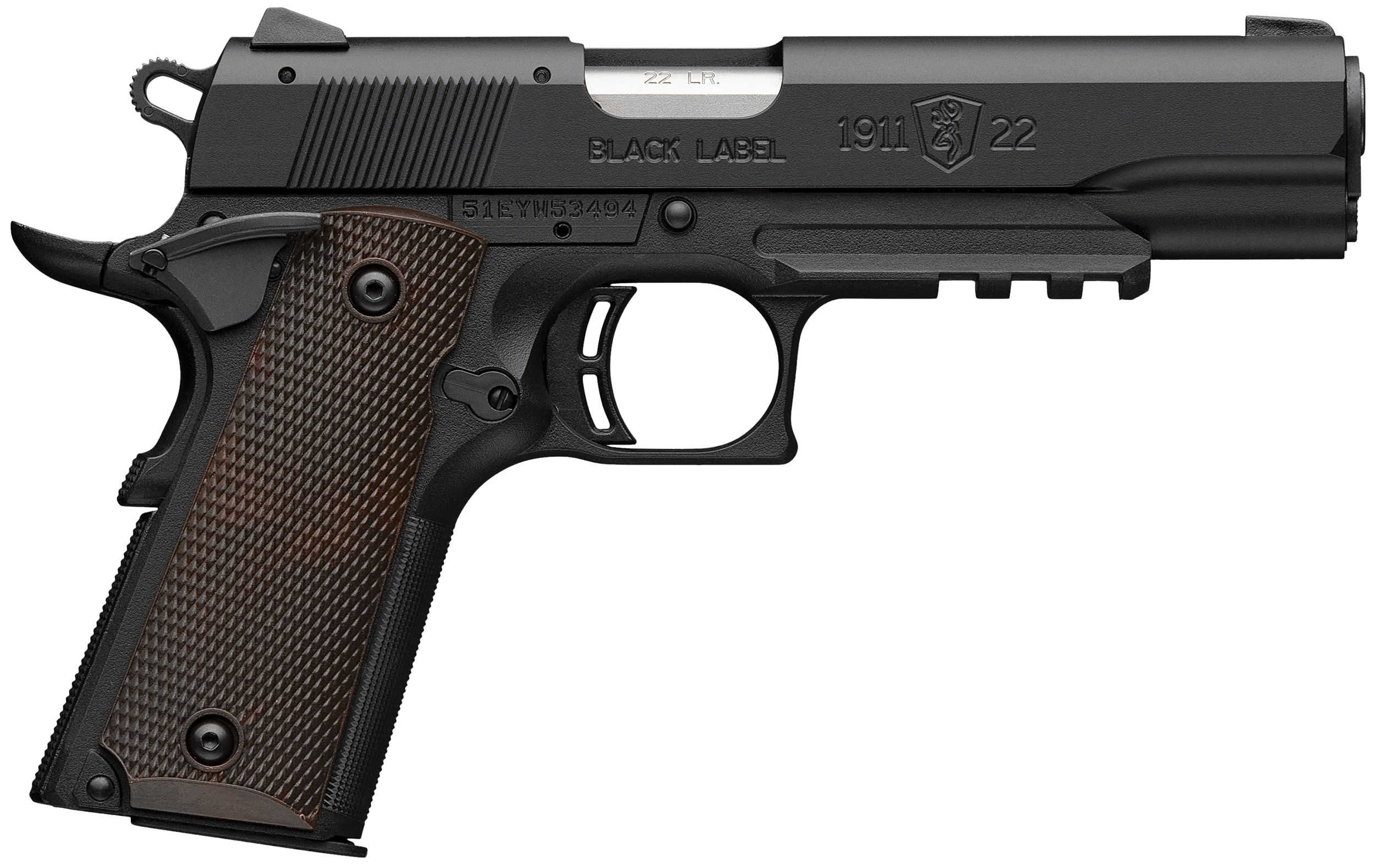 Browning 1911-22 Black Label Pistol 051065490, 22 LR, 4.25in, Brown Composite Grips, Matte Black Finish, 10 Rds