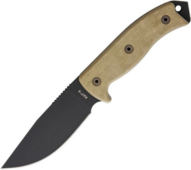 Ontario Knife Company RAT 5 Fixed Blade 5.0" 1075 Carbon Steel Black Canvas Micarta Handle - 8667