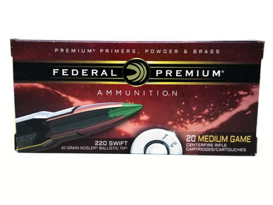 Federal 220 Swift Ammunition Medium Game P220B 40 Grain Nosler Ballistic Tip 20 Rounds