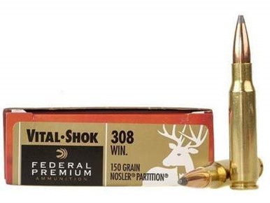 Federal 308 Win Ammunition Vital-Shok P308S 150 Grain Nosler Partition 20 rounds