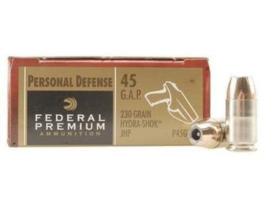 Federal 45 GAP Ammunition Hydra-Shok P45GHS1 230 Grain Jacketed Hollow Point 20 rounds