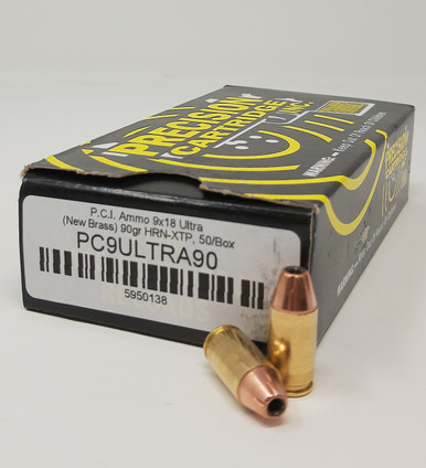 Precision Cartridge 9x18mm Ultra Ammunition (NOT LUGER or MAKAROV) PC9ULTRA90 90 Grain XTP Hollow Point 50 Rounds