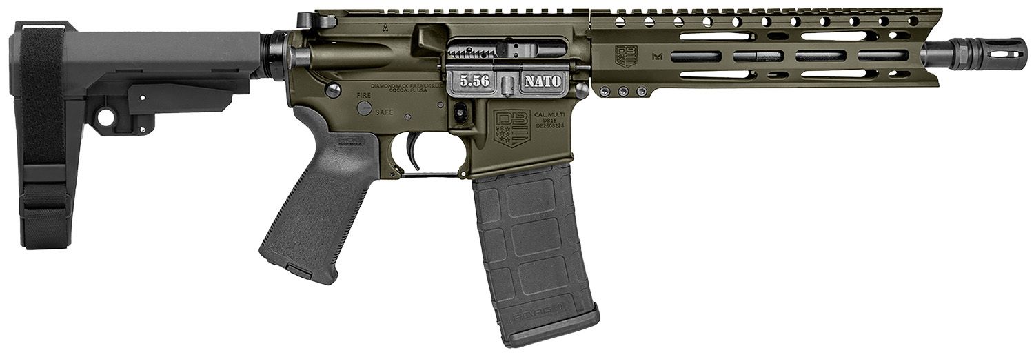 Diamondback DB15 Pistol DB1916K101, 5.56 NATO, 10", SB Tactical SBA3 Brace Stock, 30 Rds