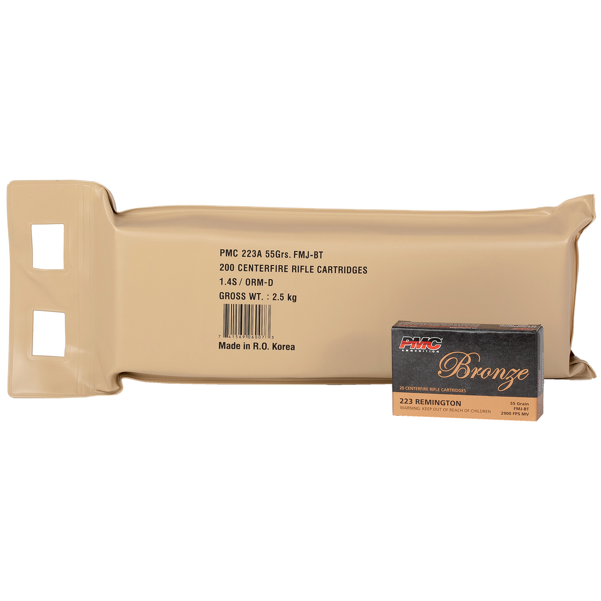 PMC Bronze 223 Remington Ammo 55 grain FMJ 200 Round Battle Pack 223A-BP