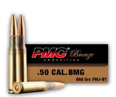 PMC 50 BMG Ammunition Bronze PMC50A 660 Grain Full Metal Jacket 10 rounds