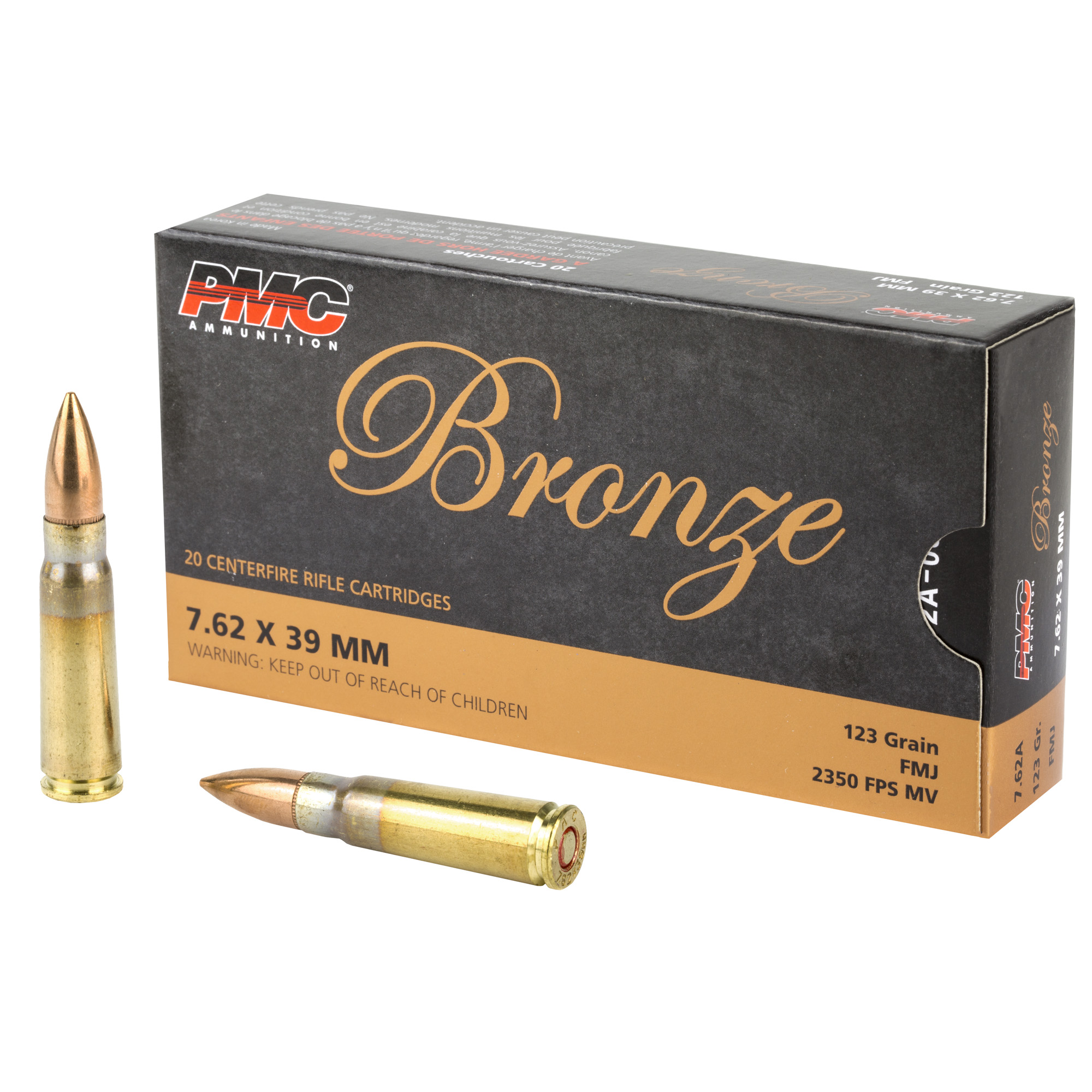 PMC Bronze 7.62x39 Ammo 123 grain FMJ Case of 500 Rounds 762A (Brass Case)