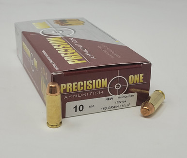 Precision One 10mm Ammunition PONE103 Hunting-Defense 180 Grain Full Metal Jacket +P 50 Rounds