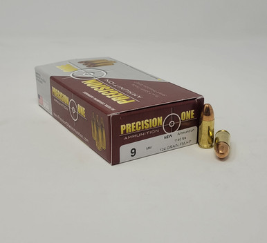 Precision One 9mm +P Ammunition PONE1428 124 Grain Full Metal Jacket 50 Rounds