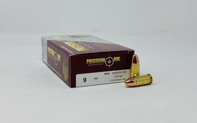 Precision One 9mm Luger Ammunition PONE17 115 Grain Full Metal Jacket 50 Rounds