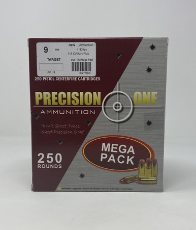 Precision One 9mm Luger Ammunition PONE18 115 Grain Full Metal Jacket 250 Rounds