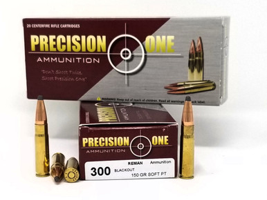 Precision One 300 AAC Blackout Ammunition 150 Gr Soft Point REMAN 20 Rounds