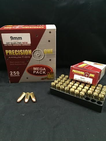 Precision One 9mm Ammunition REMAN 147 Grain Full Metal Jacket Subsonic 50 rounds