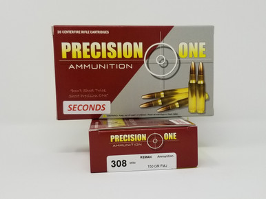 Precision One 308 Win Ammunition REMAN *Seconds* 912 150 Grain Full Metal Jacket 20 Rounds