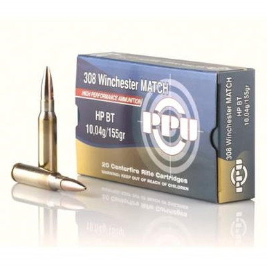 Prvi PPU 308 Win Match Ammunition PP320 155 Grain Hollow Point Boat Tail 20 Rounds