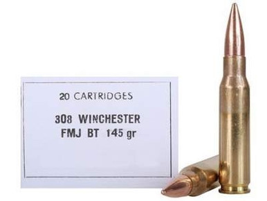 Prvi PPU 308 Win Ammunition PP322 145 Grain Full Metal Jacket 20 Rounds