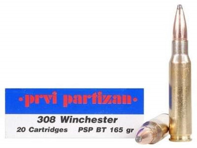 Prvi PPU 308 Win Ammunition PP326 165 Grain Pointed Soft Point Boat Tail 20 Rounds