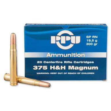 Prvi PPU 375 H&H Mag Ammunition PP372 300 Grain Soft Point Round Nose Case of 400 Rounds