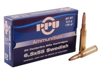 Prvi PPU 6.5x55mm Swedish Mauser Ammunition PP62 139 Grain Soft Point Boat Tail 20 Rounds