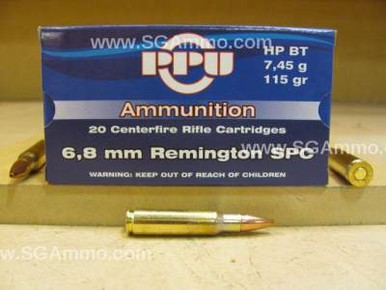 Prvi PPU 6.8mm Rem SPC Ammunition 115 Grain Hollow Point Boat Tail 20 Rounds