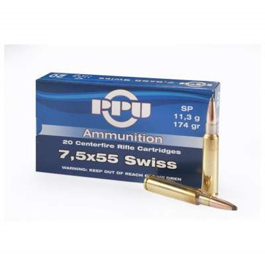 Prvi PPU 7.5x55mm Swiss Schmidt-Rubin Ammunition PP722 174 Grain Soft Point 20 Rounds