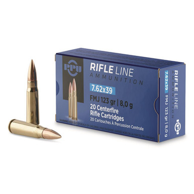 PPU 7.62x39 Ammunition PP76239F 123 Grain Full Metal Jacket 20 Rounds