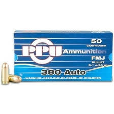 Prvi PPU 380 Auto Ammunition PPR32 94 Grain Full Metal Jacket 50 Rounds