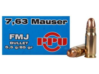 Prvi PPU 7.63x25mm Mauser Ammunition PPR72 85 Grain Full Metal Jacket 50 Rounds