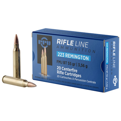 PPU 223 Remington 55 Grain Boat Tail Full Metal Jacket - 20 Rounds per Box