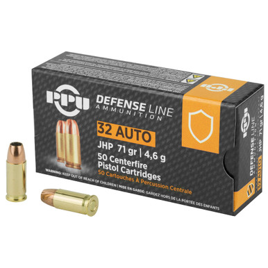 PPU Handgun Defense 32 ACP 71Grain Jacketed Hollow Point - 50 Round Box