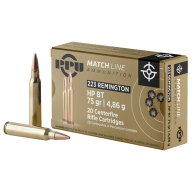 PPU Match 223 Remington 75 Grain Boat Tail Hollow Point - 20 Round Box