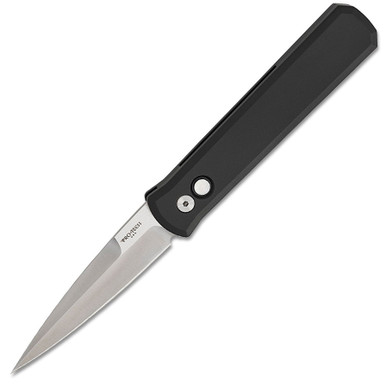 ProTech 921-MOP Godfather AUTO Folding Knife - 4" 154CM Satin Plain Blade, Black Aluminum Handles, Mother of Pearl Button - 921-MOP