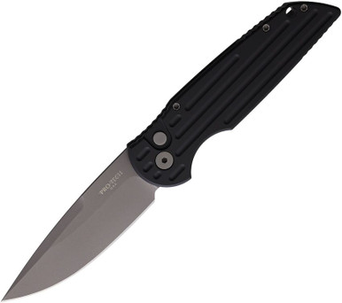 ProTech Knives TR-3 Tactical Response III AUTO Folding Knife - 3.375" 154CM Stonewash Plain Blade, Black Milled Grooves Aluminum Handles