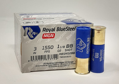 Rio 12 Gauge Royal Blue Steel Magnum Ammunition RBSM32BBCASE 3" 1-1/8 oz BB Shot CASE 250 Rounds