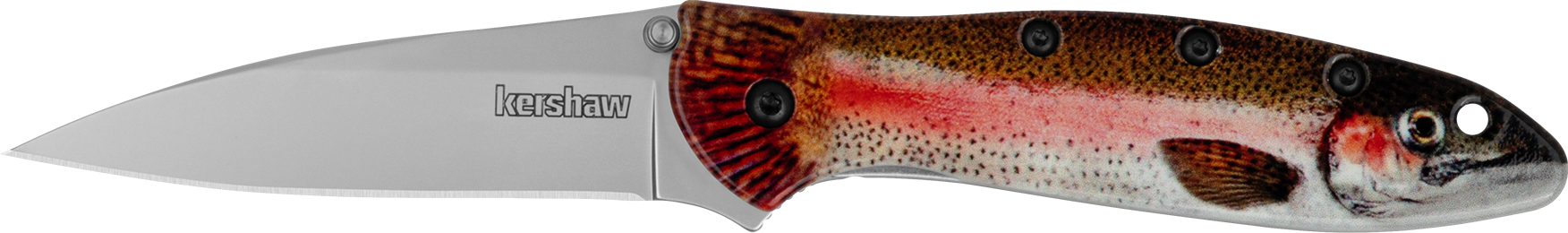 Kershaw Leek Trout Drop Point EDC Knife w/Rainbow Trout w/UFI Coating Handle (1660TROUT)