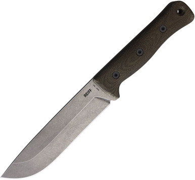 Reiff Knives F6 Leuku Survival Knife - 6" CPM-3V Drop Point Blade, Green Canvas Micarta Handle, Kydex Sheath